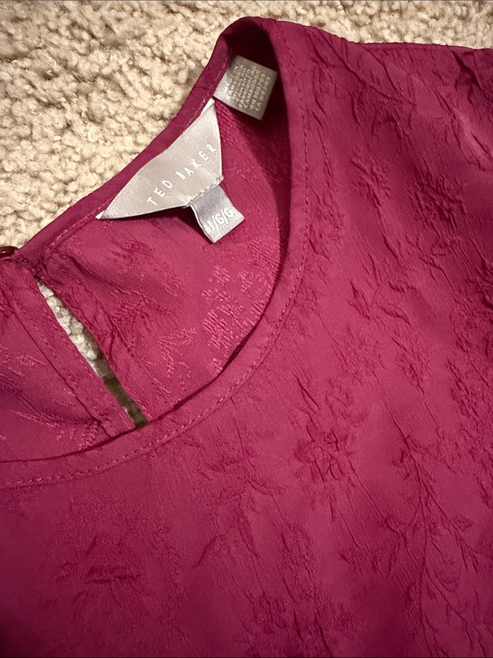 Ted Baker Raspberry Textured Puff Sleeve Top - Picture 2 of 3